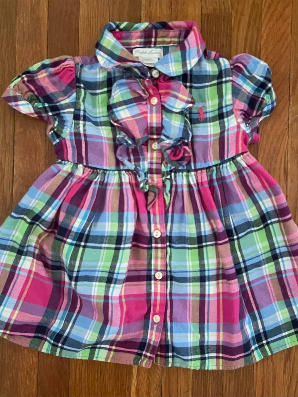 Ralph Lauren Girls Plaid Button-Front Dress in Pink, Green & Blue